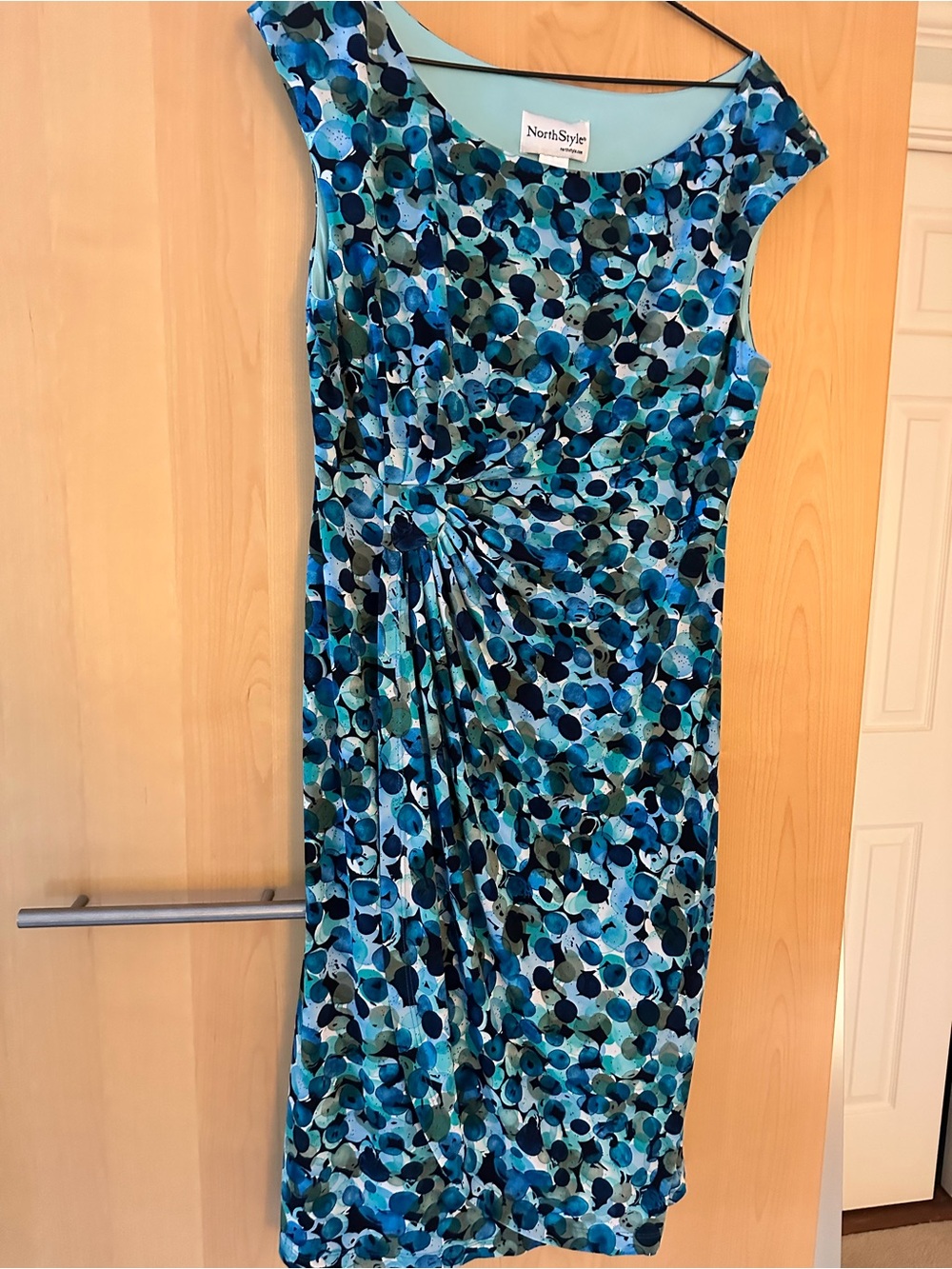 NorthStyle Blue Teal Multi-Spot Ruched Midi Dress